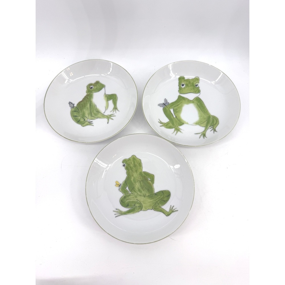 Tastesetter by Sigma Frolicking Frogs Plates Set of 3 White Green Vintage Japan